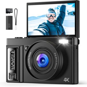 Digital Camera 4K for Photography Vlogging: 64MP Cameras for Video - 16X Zoom Photo Camera Gifts for Teens Ages 8-18 - 180°Flip Screen Compact Cámara -